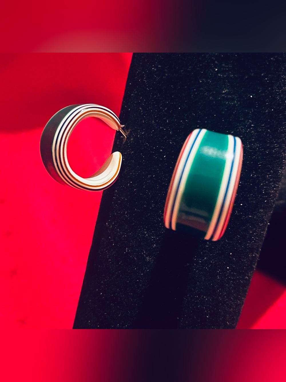 Vintage Green Striped Hoop Earrings